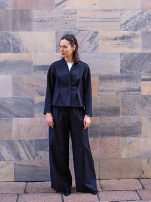 Joan structured jacket in black wool blend.
