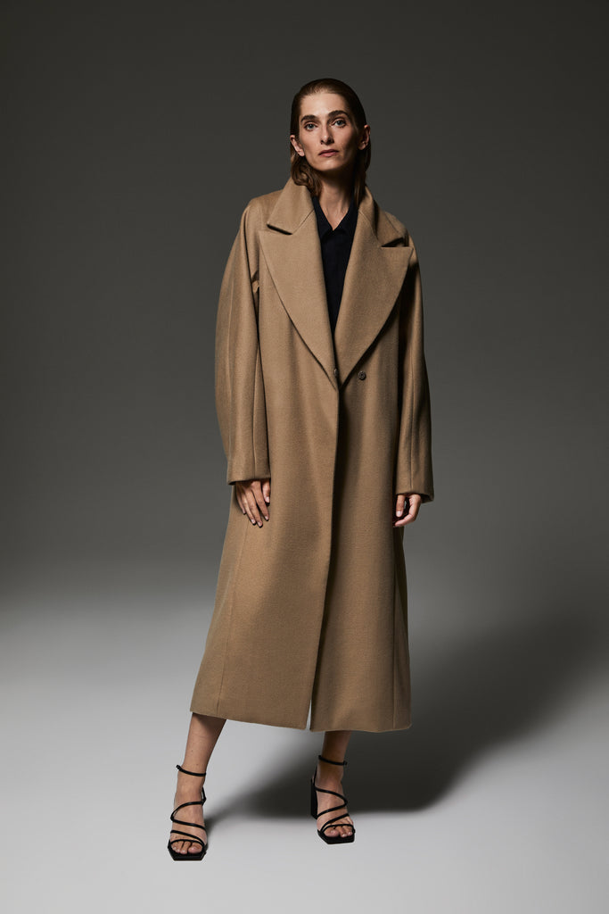 greige cashmere-silk blend Jennifer long coat.