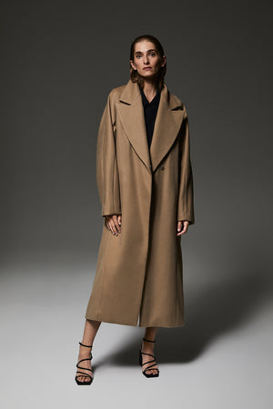 greige cashmere-silk blend Jennifer long coat.