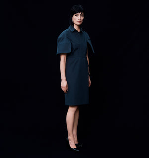 Steel blue Aiko dress in cotton-silk blend for a sophisticated look