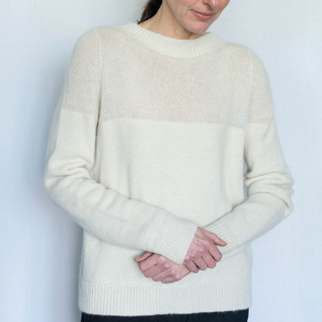 Off-white crew-neck sweater in alpaca-silk blend