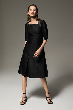 Emma little black dress with square neckline and silk chiffon bolero effect